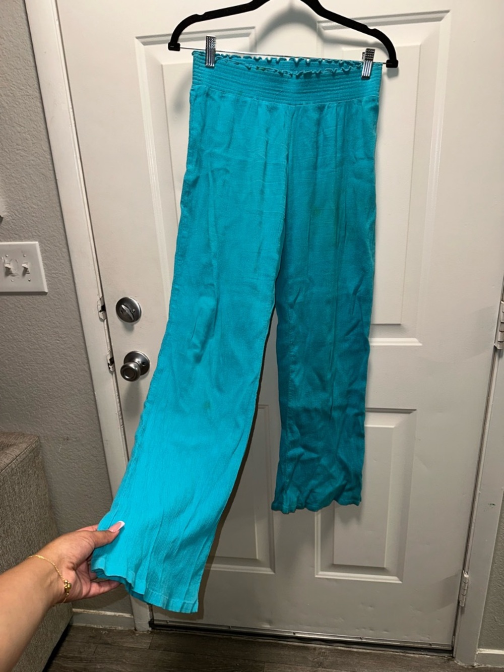 split Teal Ruffled Waistband Skirt